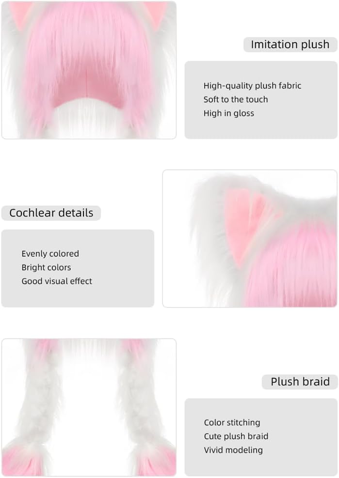 JUNBOON Cute Plush Cat Hat Fluffy Ear Headwear Winter Warm Earmuffs Head Mask Halloween Cosplay Accessory - Image 3